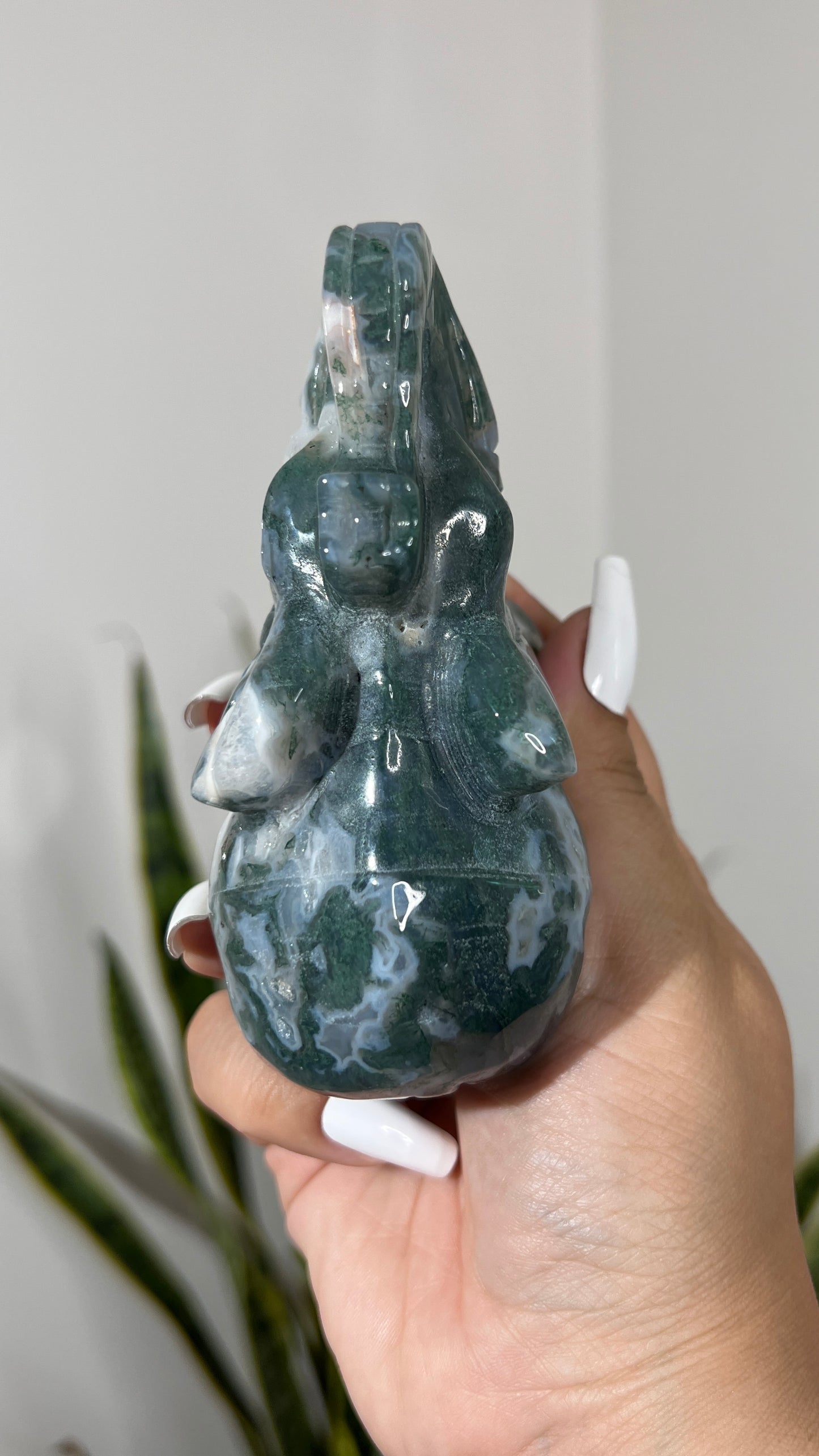 Moss Agate Elephant Carving